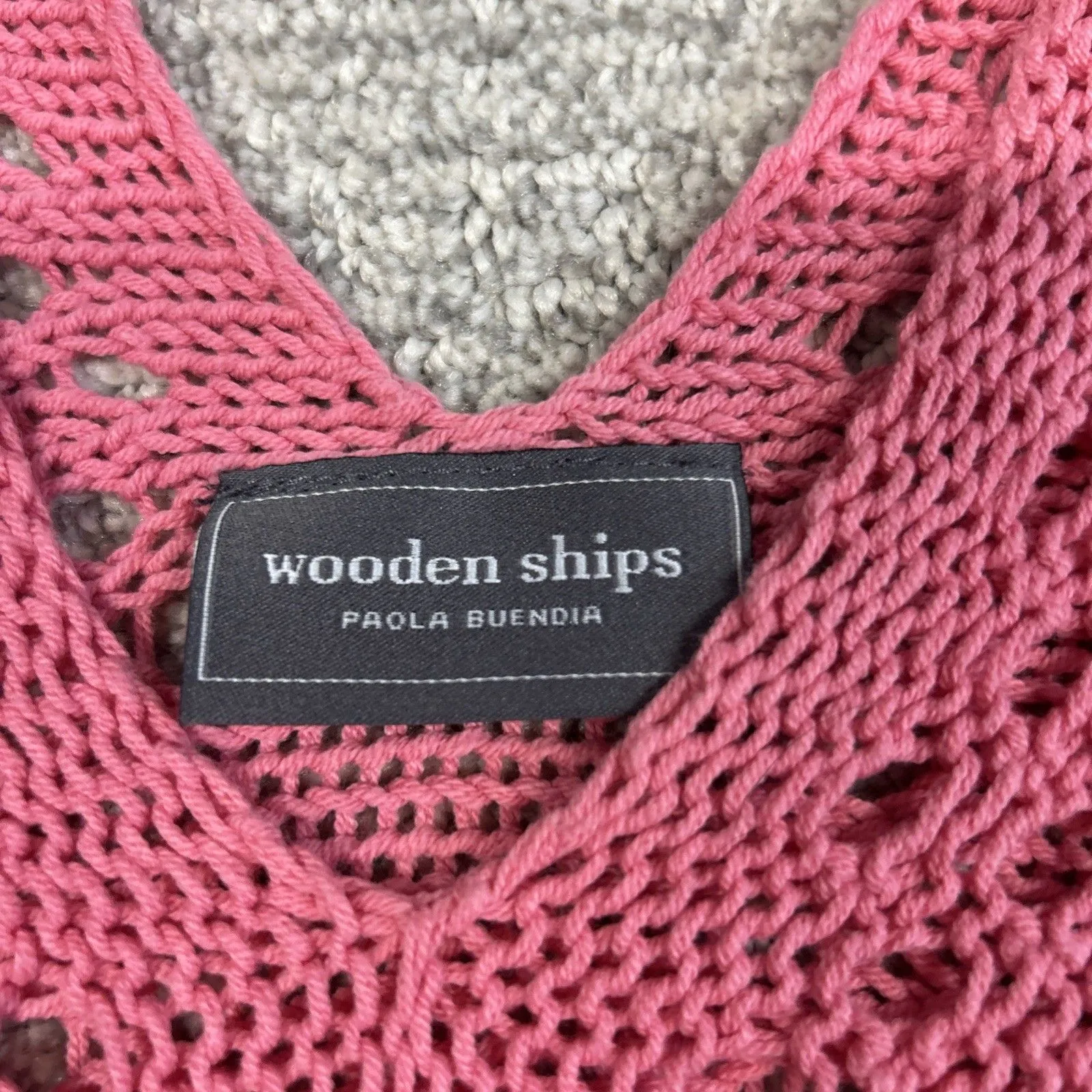 Wooden Ships Knit Summer Sweater Women Medium Large Pink Open crochet Sleeveless - Image 3