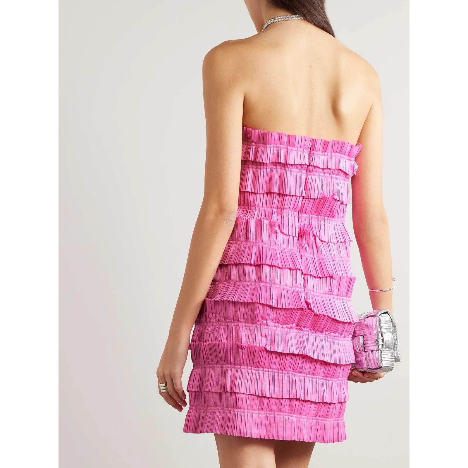 Aje Palladium Ruffled Strapless Ruffled Pleated Gauze Pink Mini Dress Size 12 - Image 2