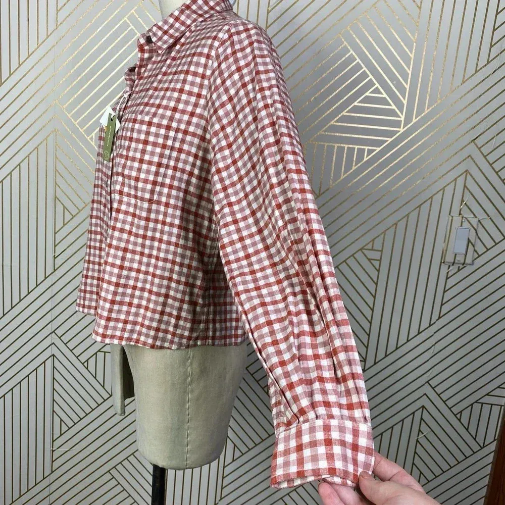Marine Layer Madeline Relaxed Crop Shirt in Red & White Plaid Size US Medium - Image 10