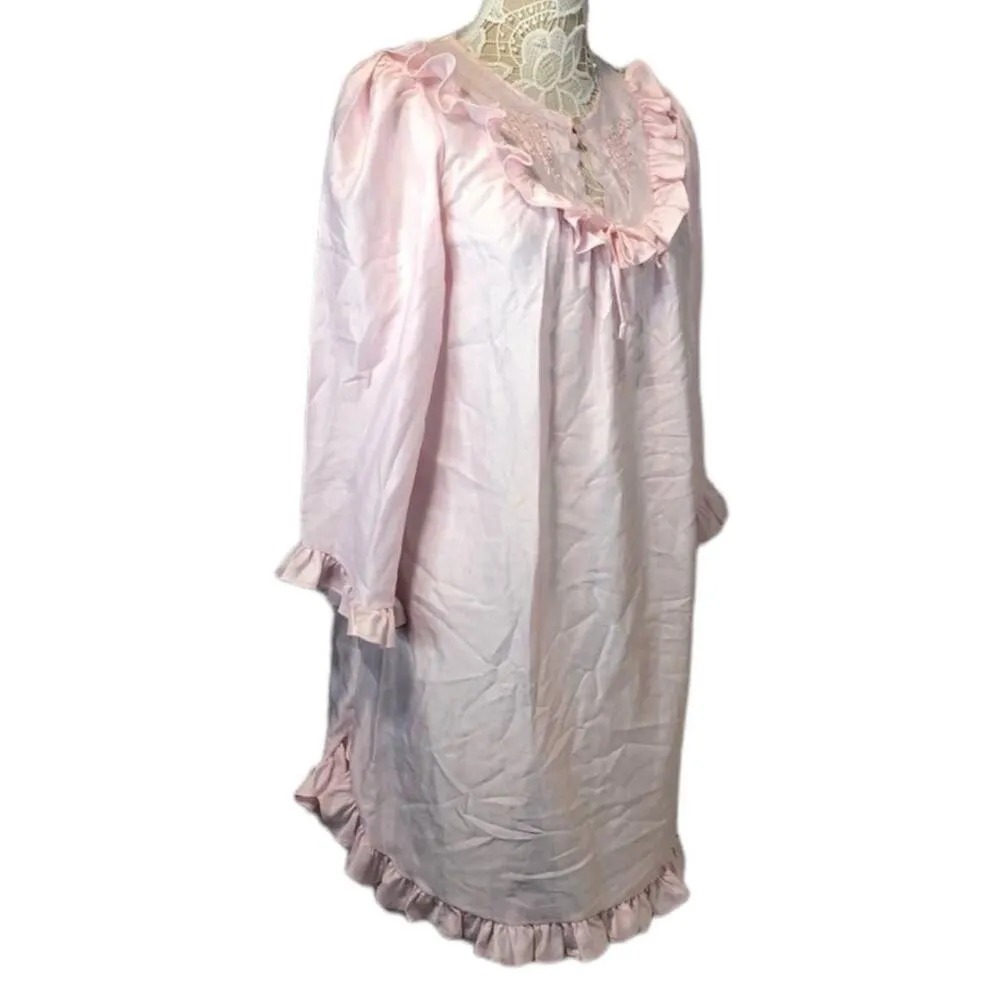 American Vintage ELISSIA nightgown with ruffles & embroidery in pink size small - Image 6