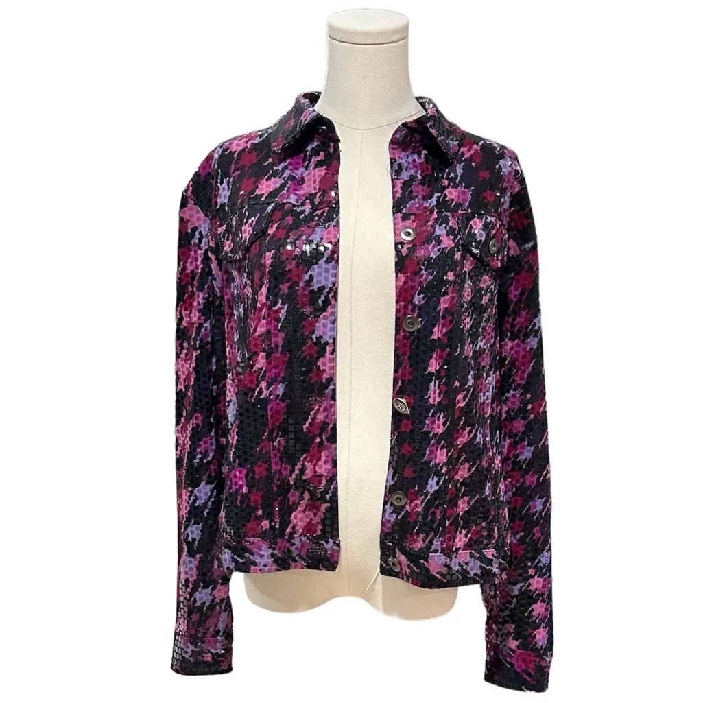 Elementz Shiny Sparkle Button Jean Jacket Shirt Stretch Long Sleeve Women Medium - Image 5