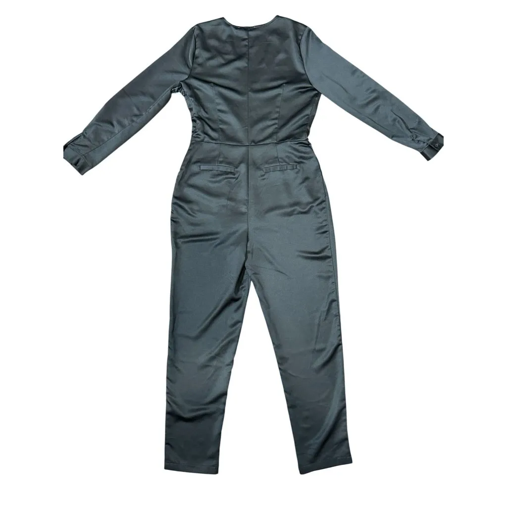 NEW Justfab Womens Size M Black Sequin Trim Dress Jumpsuit Long Sleeve Comfort - Image 3