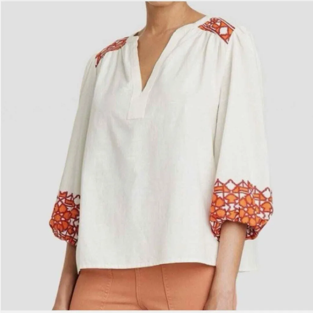 Knox Rose Balloon Sleeve Top Cream Orange Size XL - Image 2
