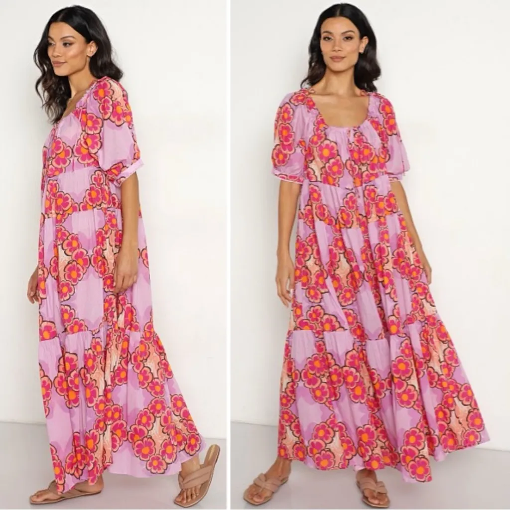 Free People Kinga Csilla Anuenue Liberty Maxi Dress Pink Floral Large Bohemian - Image 10