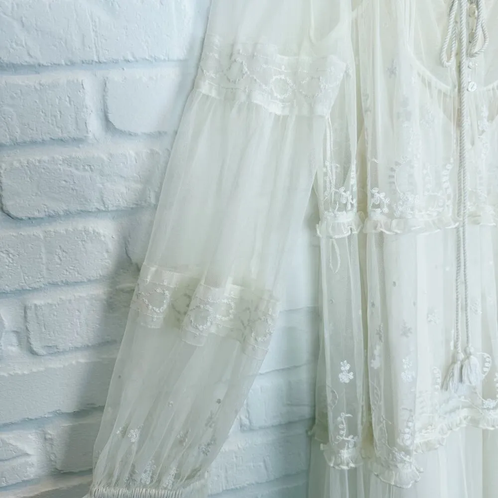 Free People Stevie Embroidered Maxi Dress Tea Flowy Ivory Sheer Floral Lined L - Image 9