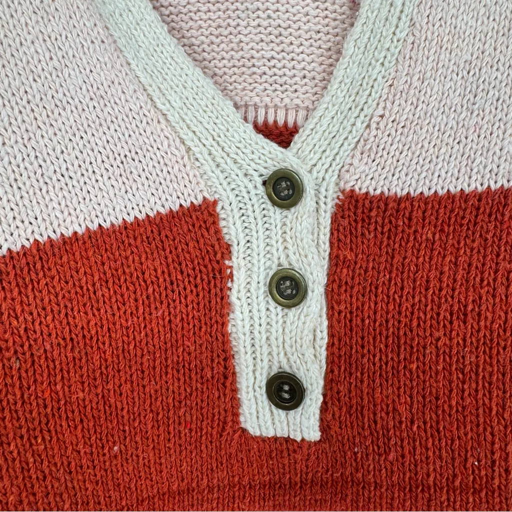 Love Riche Colorful V-Neck Knitted Boho Slouchy Cropped Striped Sweater Large - Image 6