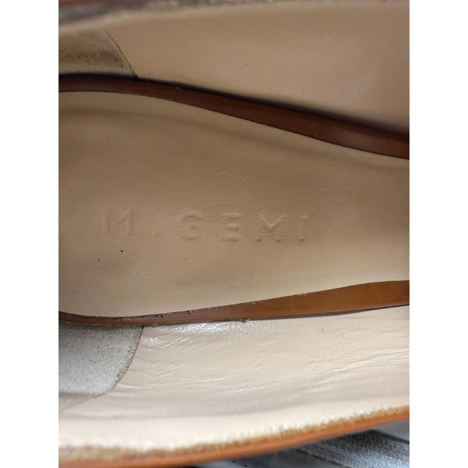 M Gemi Italian Leather Square Toe Block Heel Loafer Pumps Cognac Sz US 11 EU 42 Brown - Image 3