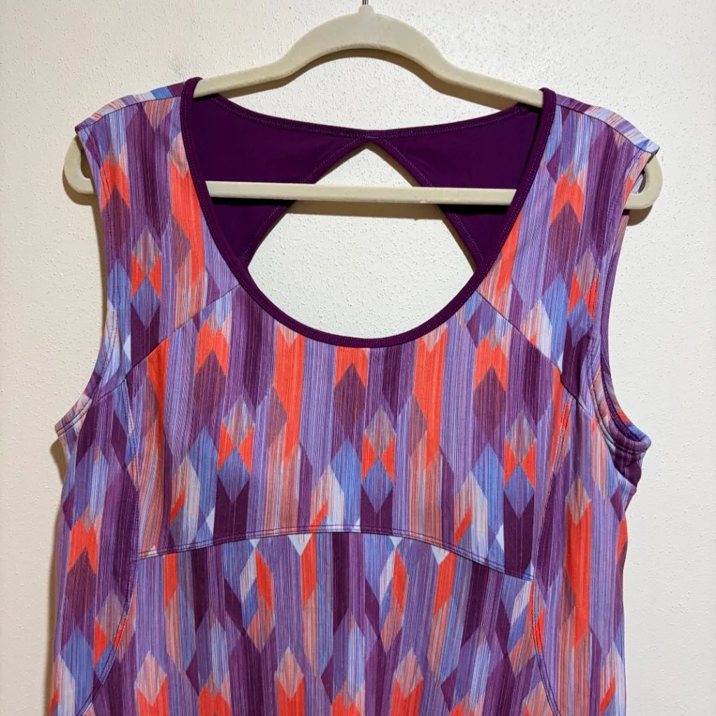 Prana Calico Active Dress Grapevine Gemstone Print Pattern Open Back Sleeveless. - Image 3