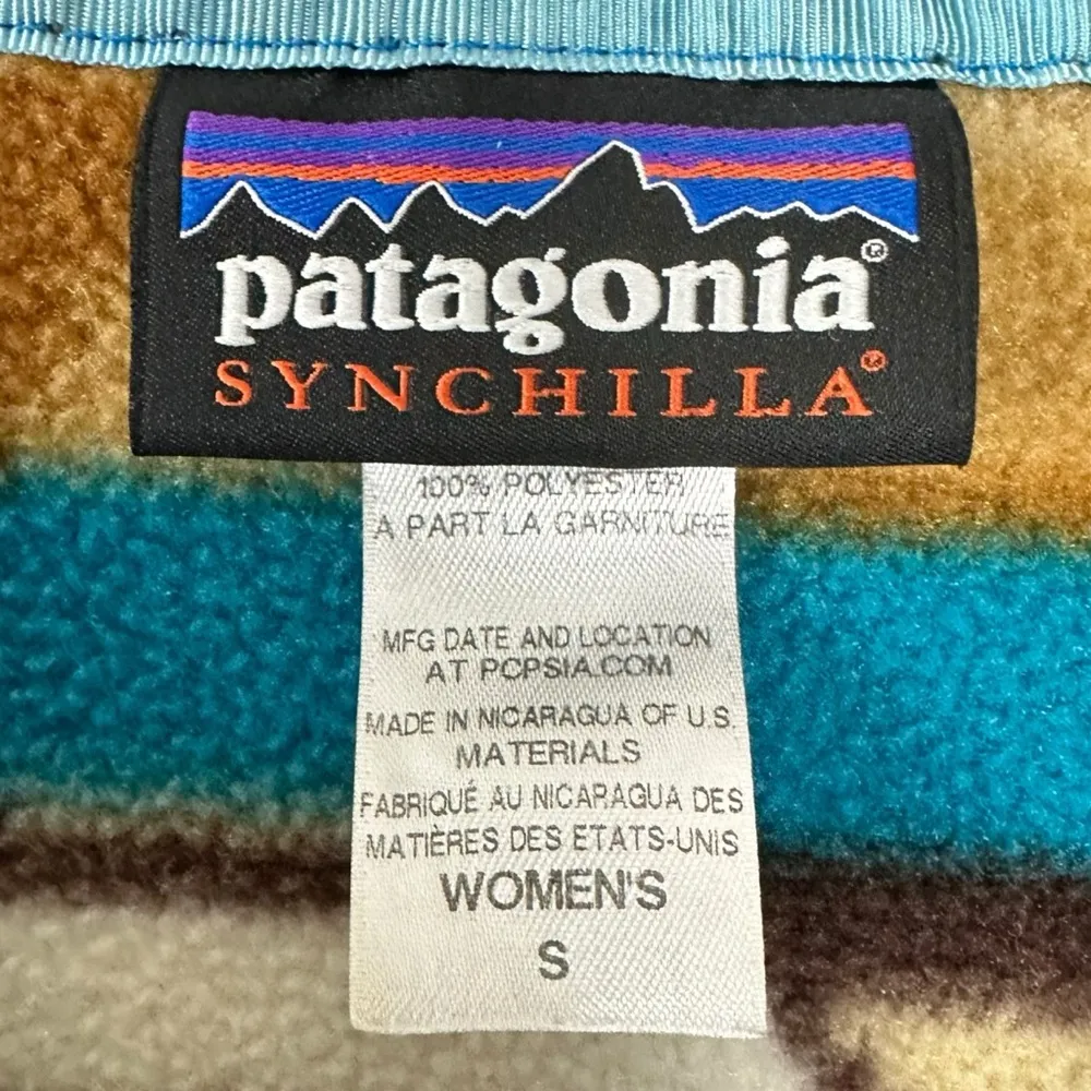 Patagonia Synchilla Snap T Fleece Guatemalan Tango Bear Brown Aztec Print Small - Image 12