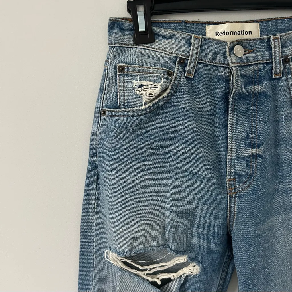 Reformation High Rise Cynthia Button Fly Relaxed Straight Leg Denim Blue Jean 25 - Image 3