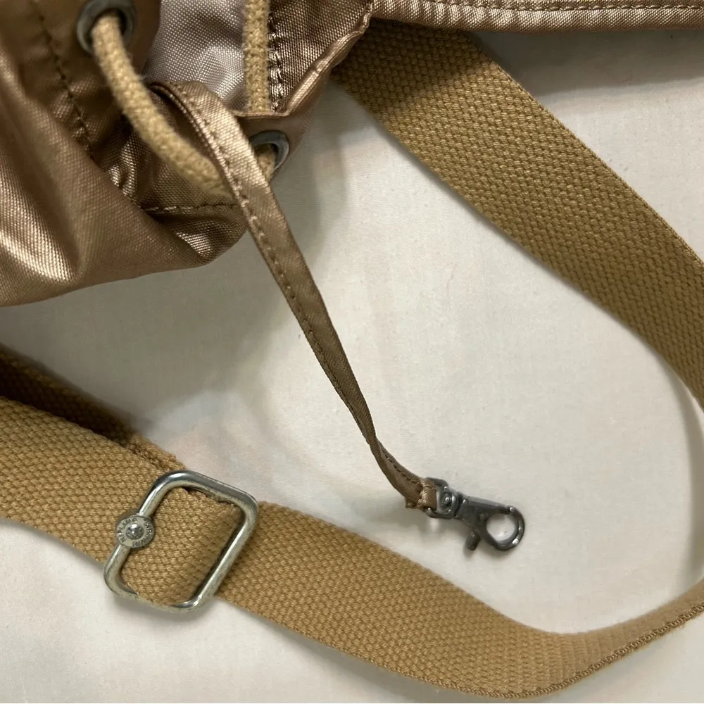 Kipling Backpack Purse Bag Drawstring With Monkey Key Chain Shiny Gold Color - Image 7