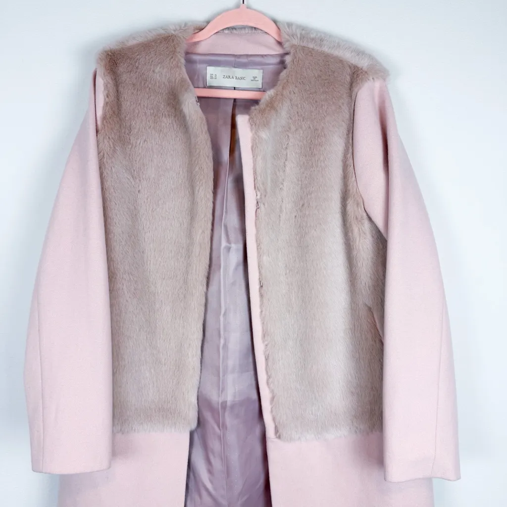 Zara Blogger Favorite Pink Faux Fur Wool Combination Jacket Coat Size XL Rare - Image 10