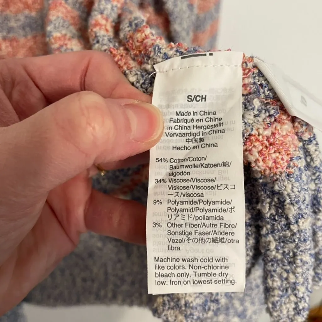 J. CREW Cardigan Sweater Tweed Stripe Blue Coral Pink / Orange Open Front Preppy - Image 8