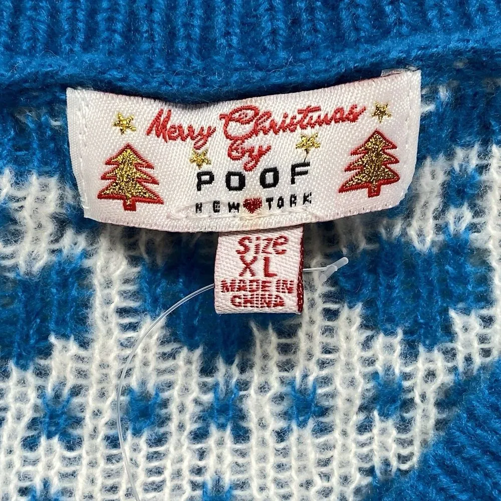 Merry‎ Christmas by Poof Sweater Womens XL Knit Blue and White Sweater bows - Image 4