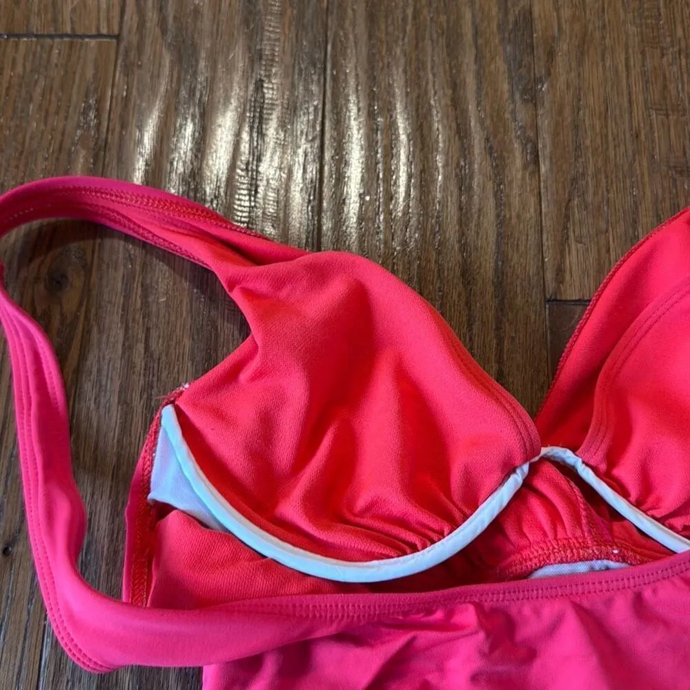 Lauren Ralph Lauren neon pink vneck ruched tummy control one piece 10 - Image 5