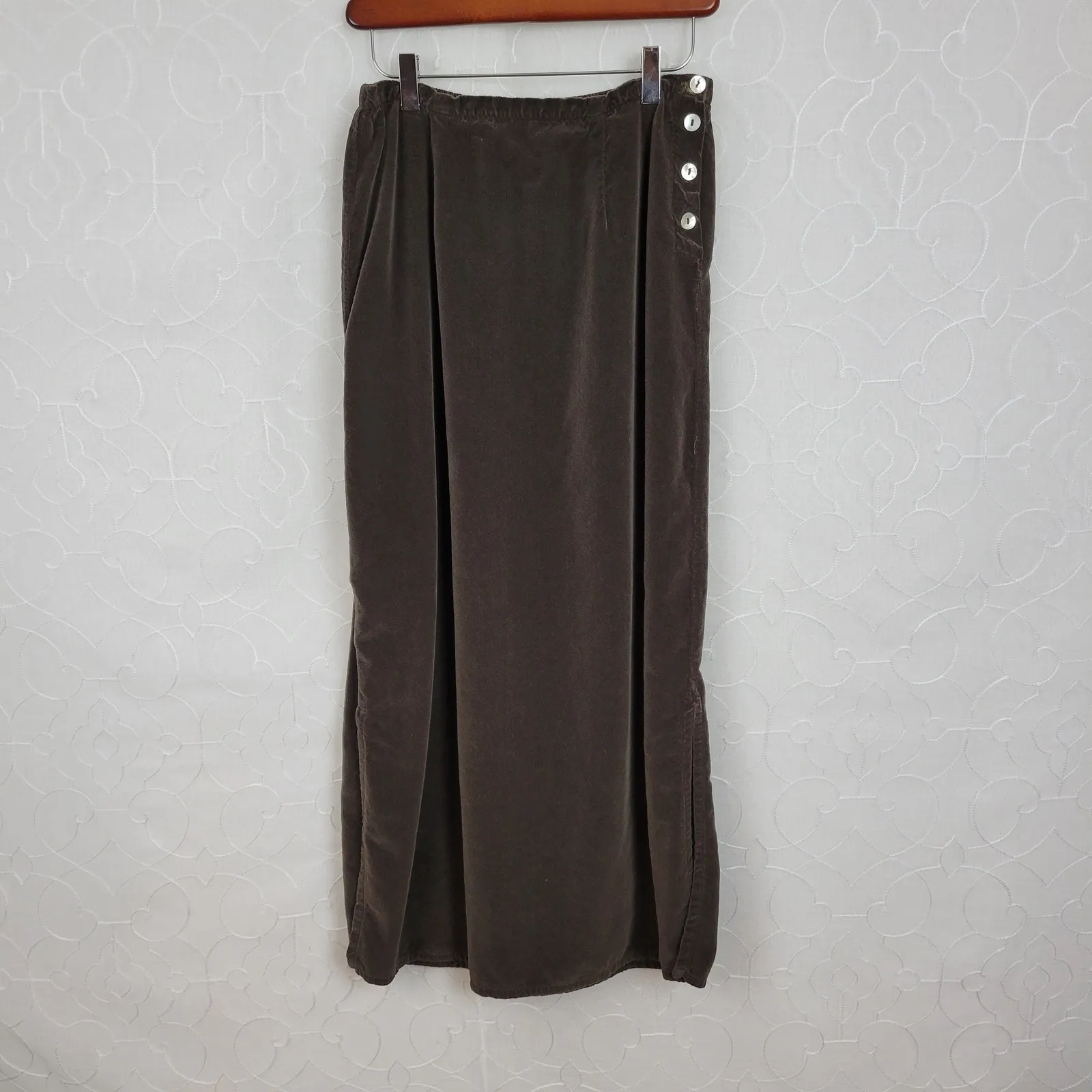 VTG Subtle Tones Velvet Skirt Womens S/M Brown Lagenlook Maxi‎ Elastic Waist Size undefined - Image 6