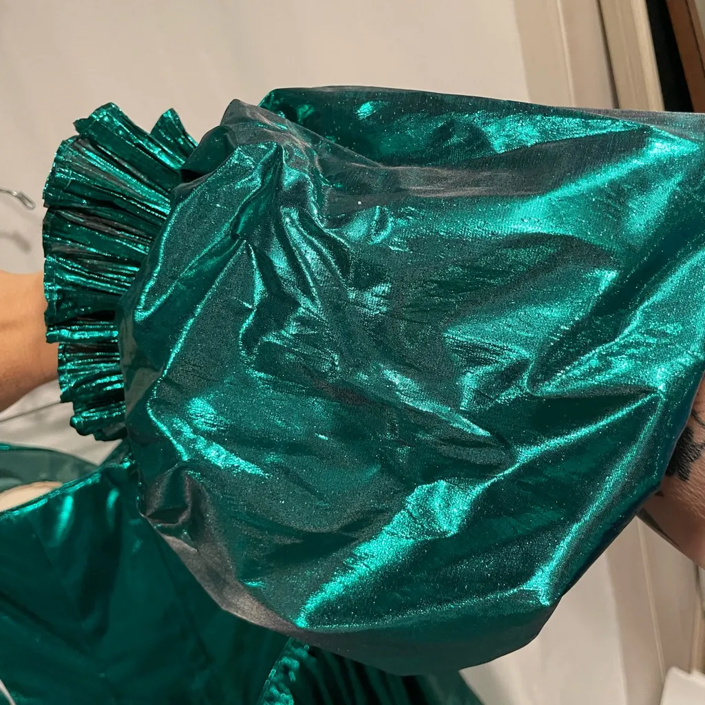 Vintage 80’s Emerald metallic bubble hem strapless sweetheart dress puff sleeve Green Size XS - Image 15