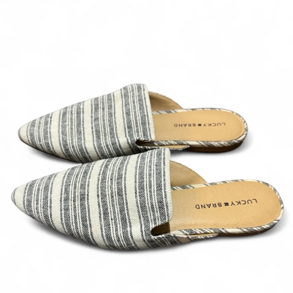 Lucky Brand Brynnuh Black and Cream Slip-On Shoes Size 11M Mules Slides Canvas - Image 5