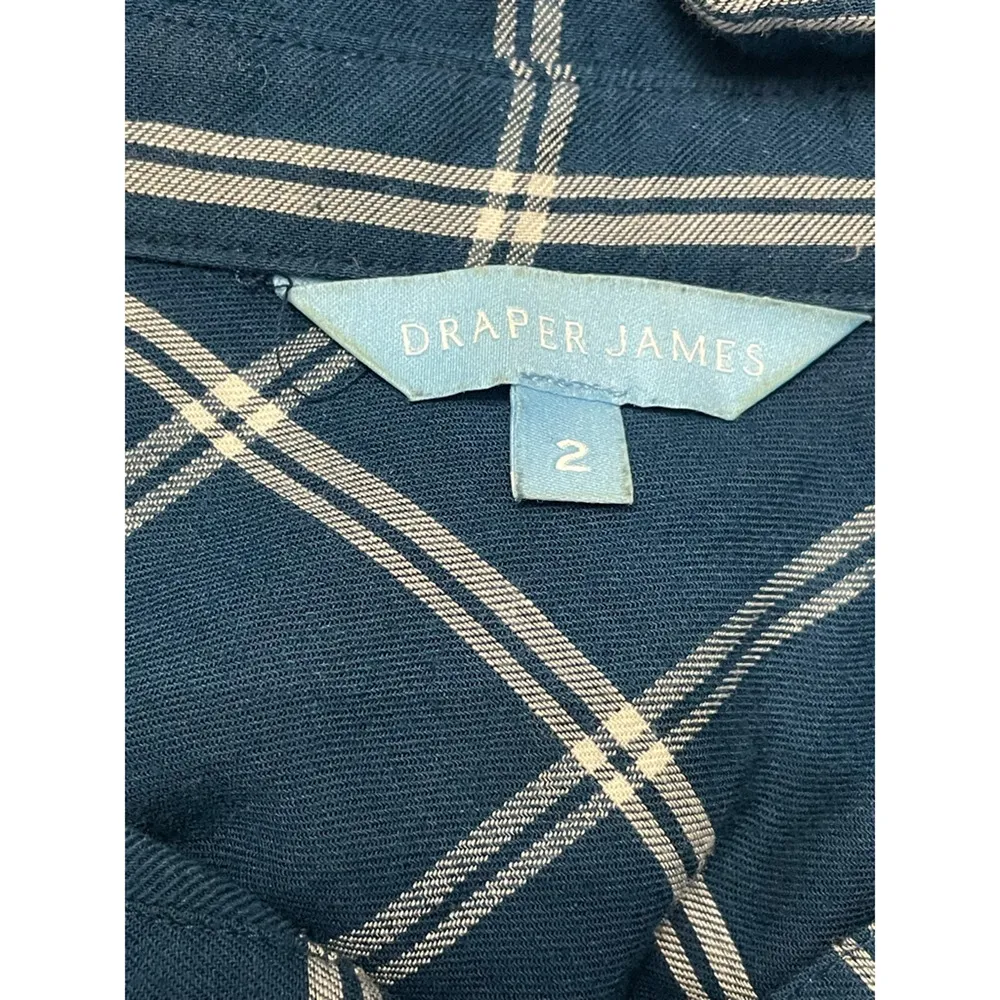 Draper James Button Up Shirt Plaid Pattern Cuff Round Hem Long Sleeves Blue W 2 - Image 7