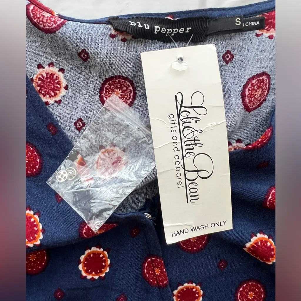 Blu Pepper Blue and Red Long Sleeve V-Neck romper - Image 3