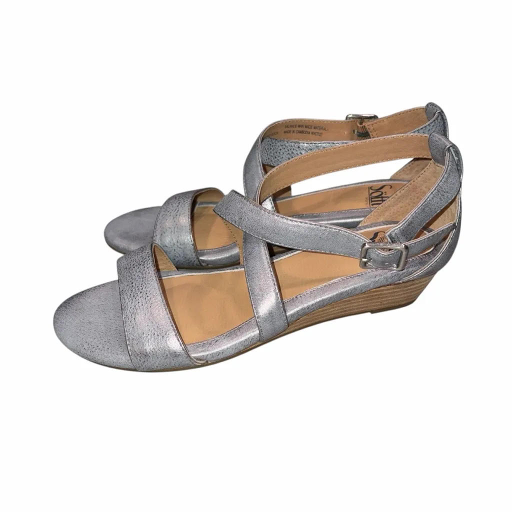 NEW Sofft Innis Silver Steel Metallic Wedge Sandals Shoes size 7.5 Wide - Image 2