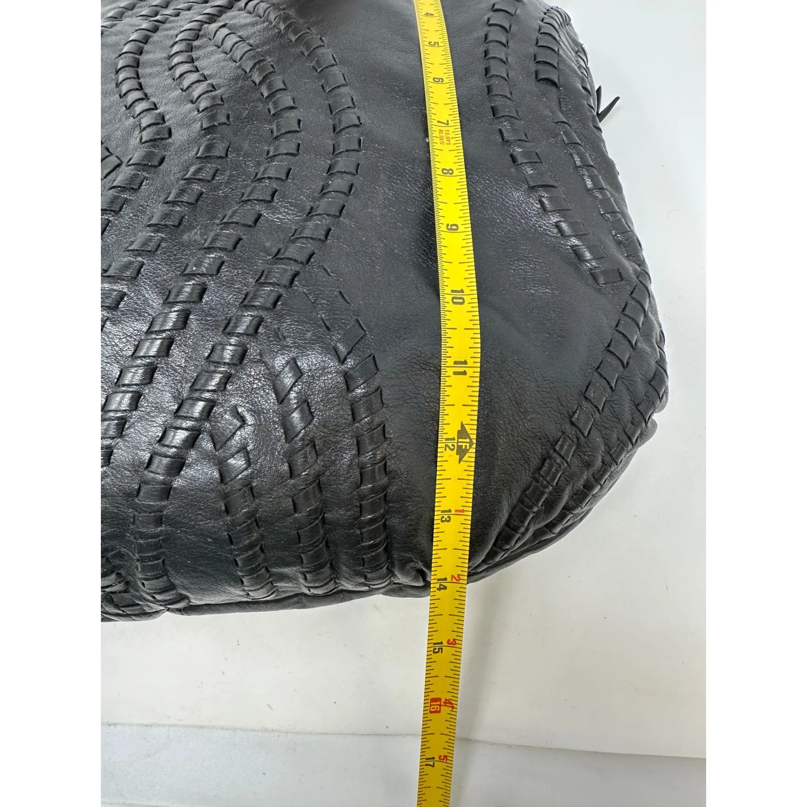 Kenar Whip Stitch Braded Strap Leather Shoulder Bag Black - Image 12