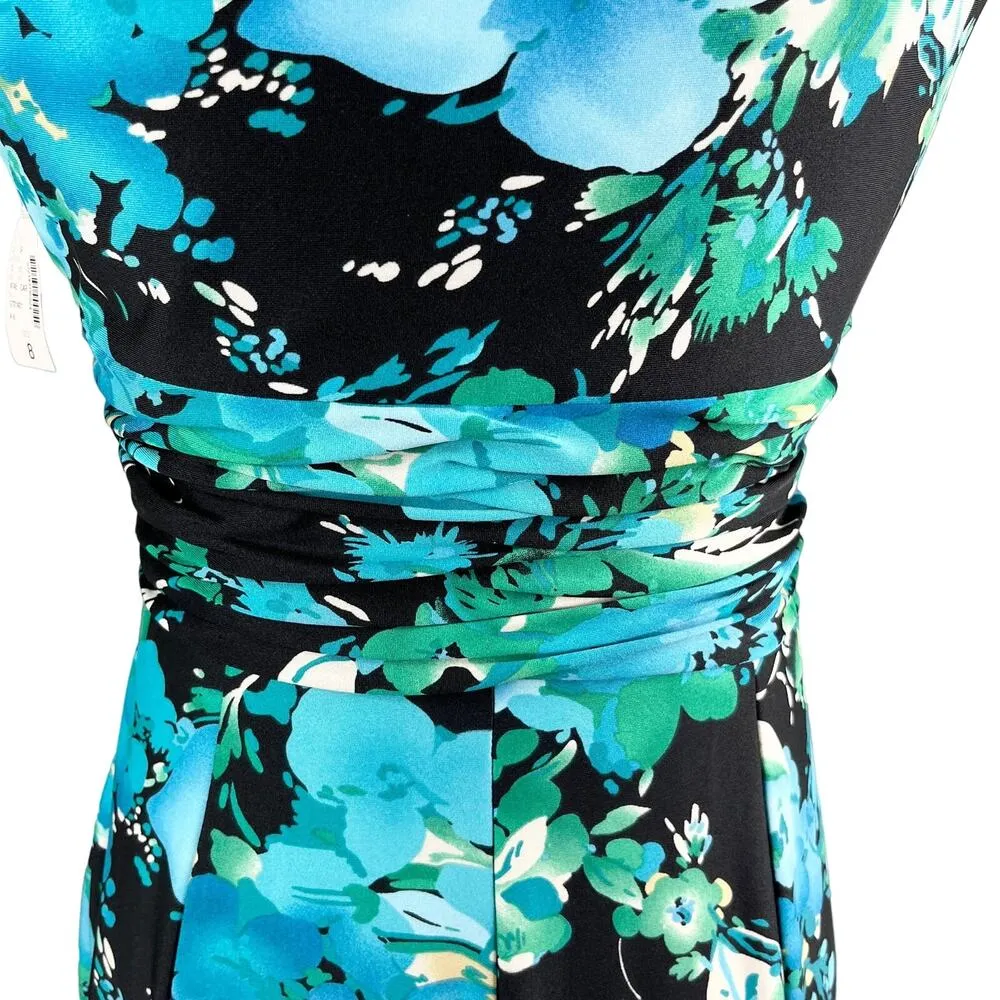 Jones Studio Dress Blue Green Floral 8 V-Neck Sleeveless Side Zip New - Image 7