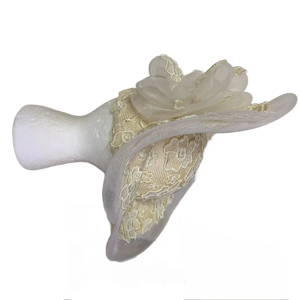 VINTAGE 1980'S ALBRIZIO NEW YORK BEIGE LACE AVANT GARDE HAT Tan - Image 4