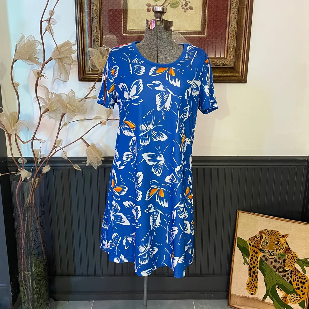 Adidas X Farm Rio Butterfly Print Short Sleeve Athletic Mini Dress - Sz L 🧡🎀 - Image 4