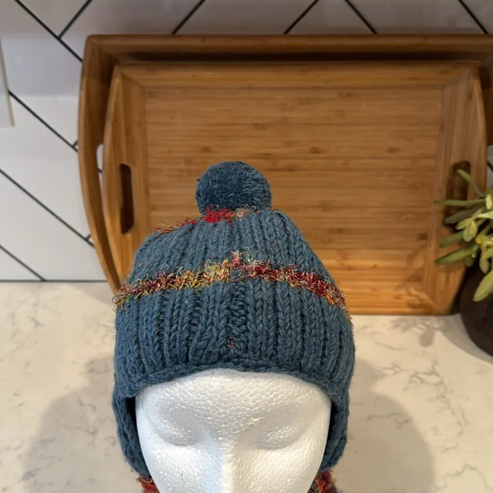 Khumbu Tibetan hand Knitted Wool silk Hat blue winter ski snowboard quirky artsy - Image 4
