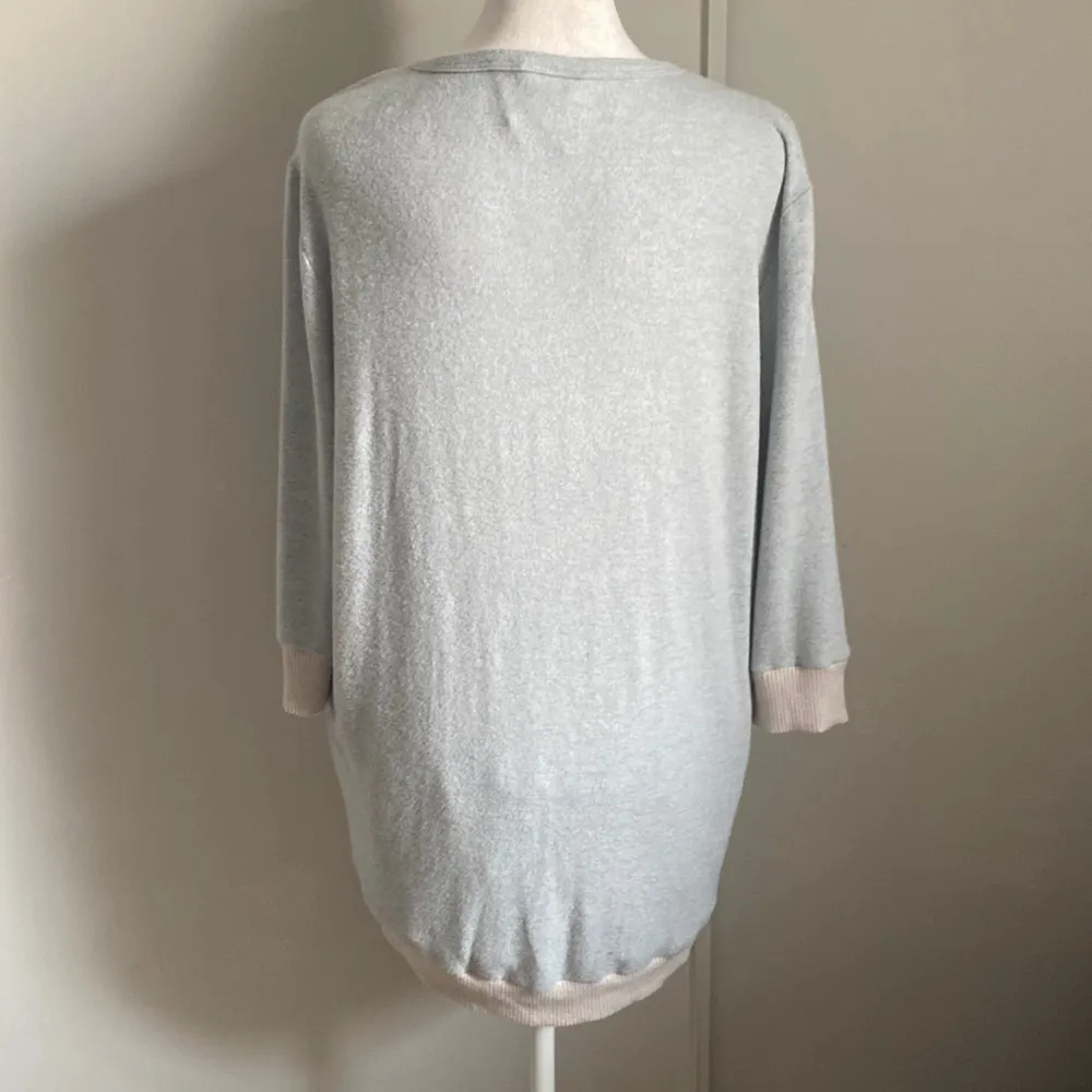 NWT Cozy Light Fuzzy Pullover Loose Fit Raglan Henley Sweater - Blue - Image 5