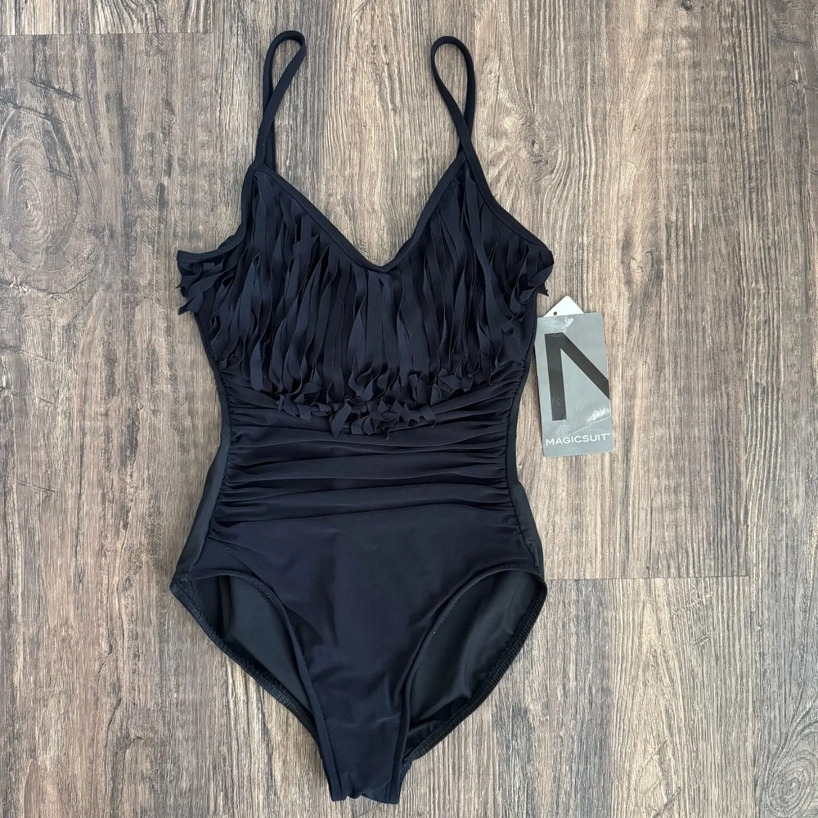NEW Magicsuit Blaire Fringe One Piece Swimsuit in Black Size 8 - Image 2