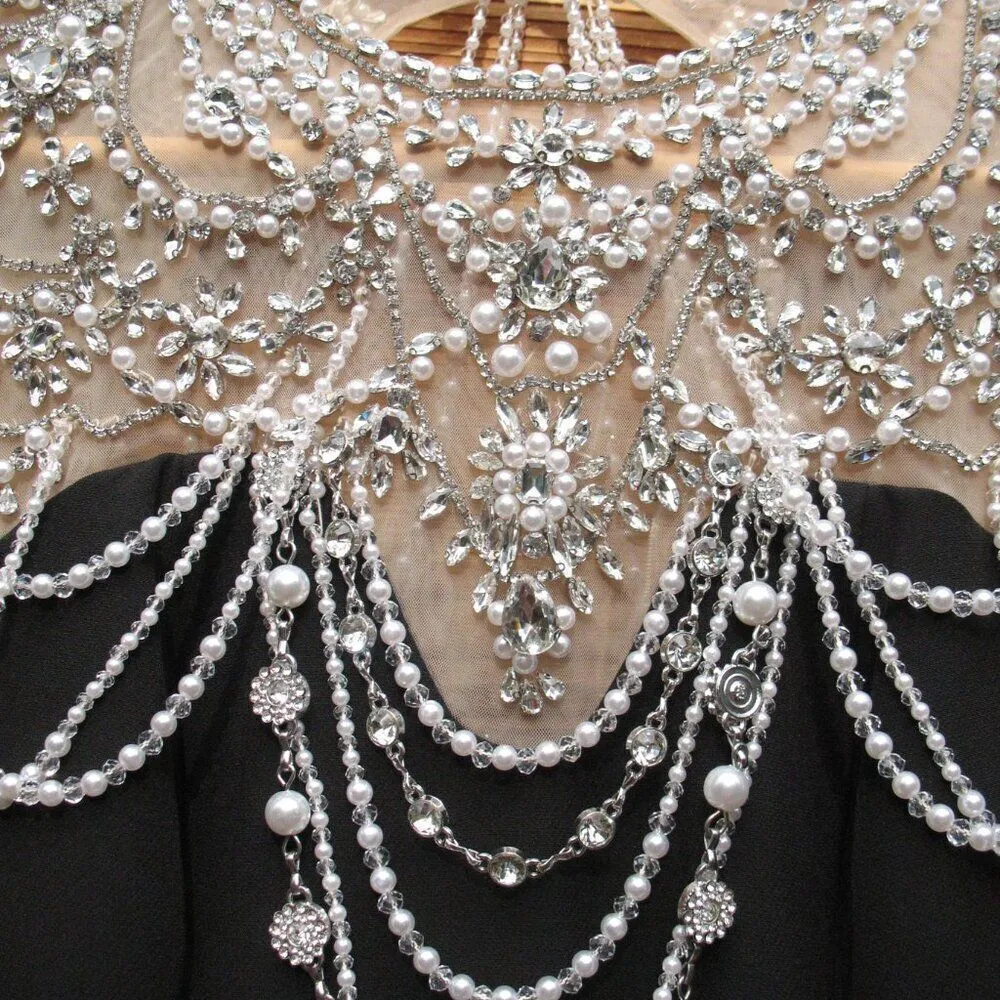 MAC DUGGAL 11775 Black Draped Pearl Beaded Mermaid Gown Dress - Image 9