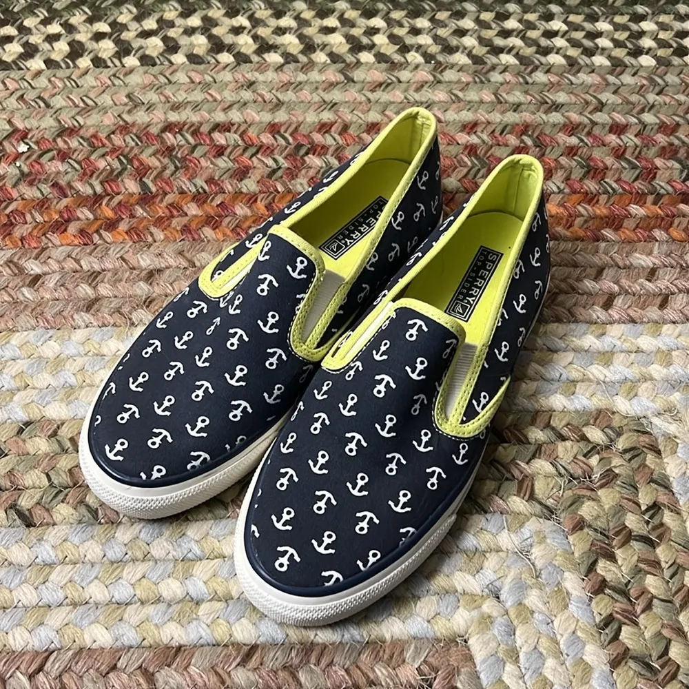 Sperry Topsiders Navy/ Yellow Sea Coast Anchor canvas sneakers women’s s… - Image 2