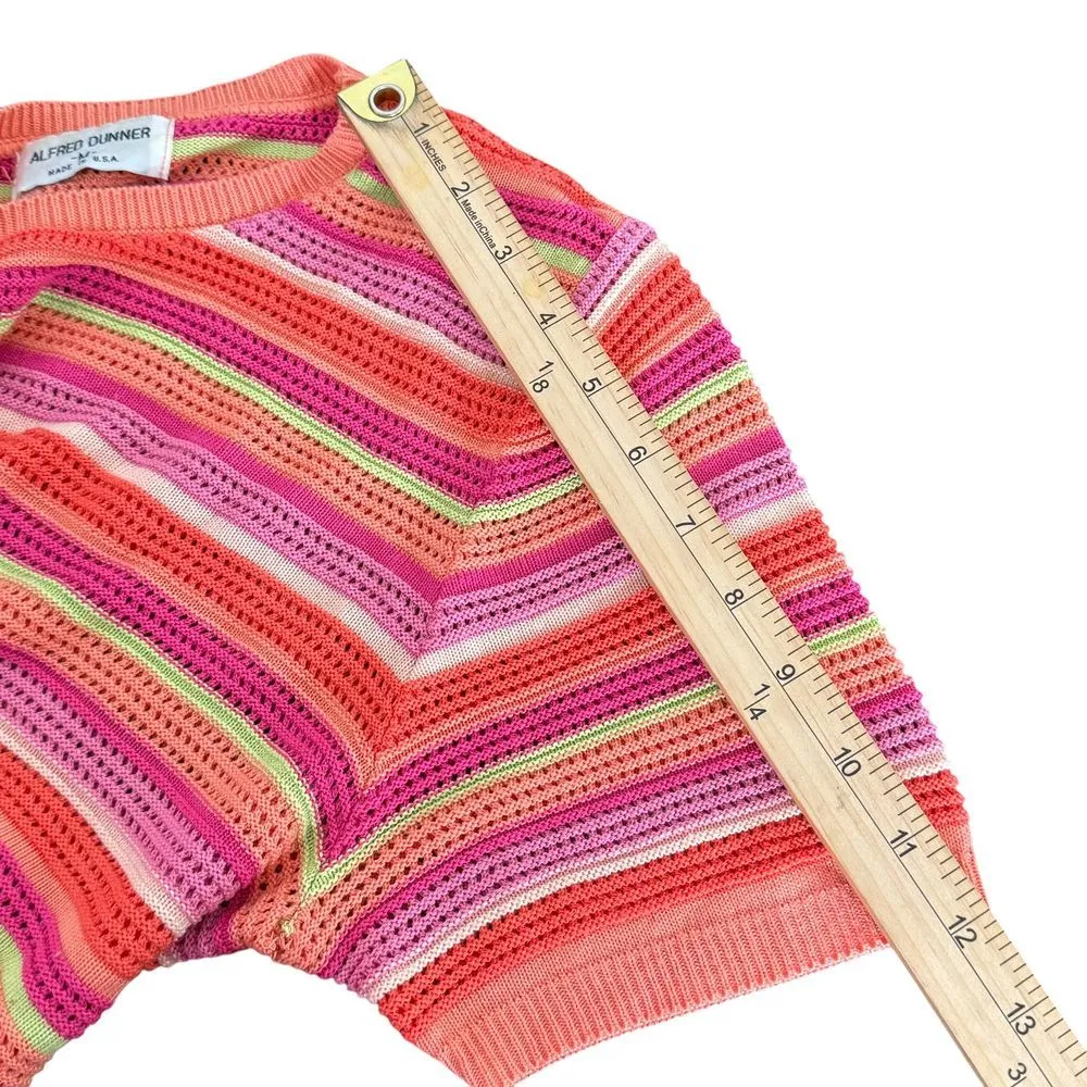 VTG Alfred Dunner Crochet Open Knit Top Size M Striped Dopamine Retro‎ Colorful - Image 11