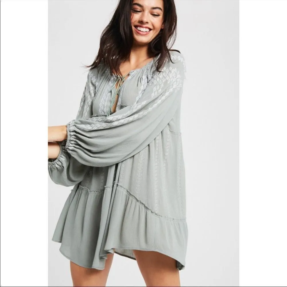 ✨ EMBROIDERED V-NECK TUNIC DRESS LONG TIE WITH TASSEL ENDS✨ - Image 2