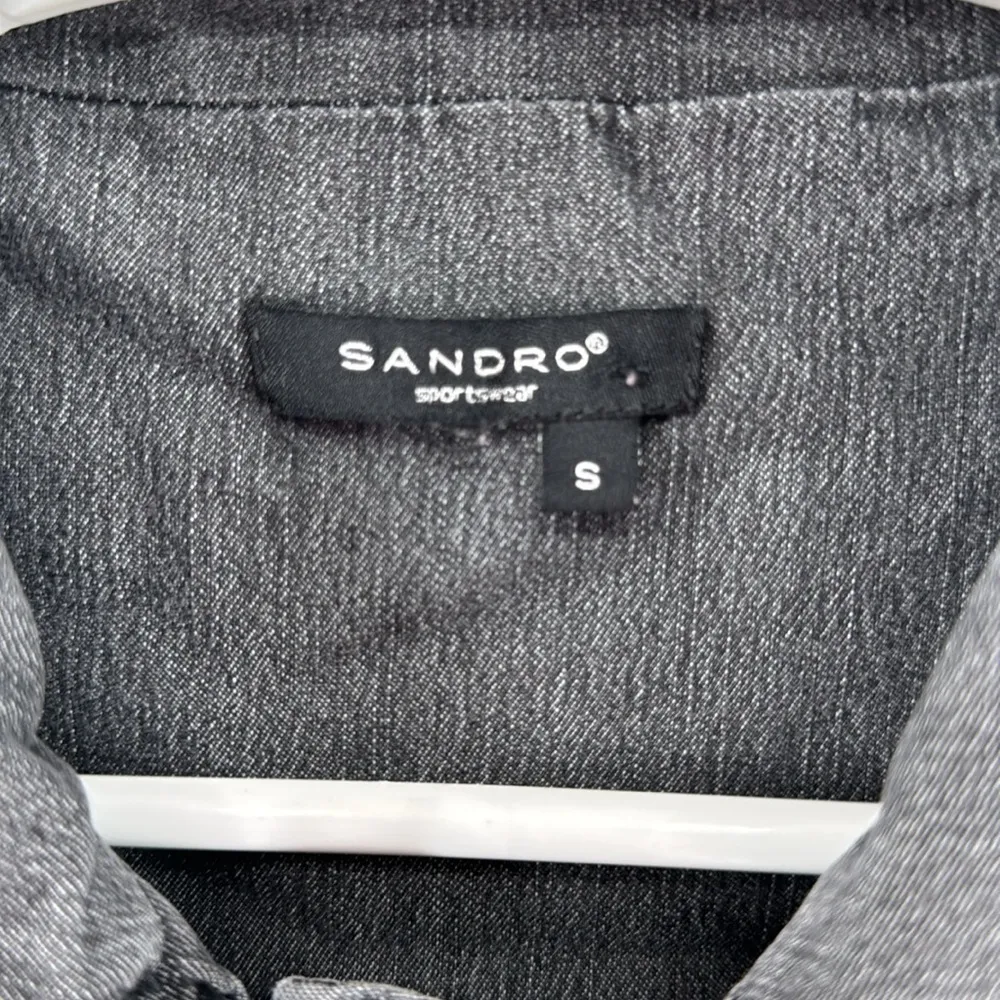 Sandro Sportswear stretchy black washed denim 3/4 sleeve jacket shirt S casual - Image 5