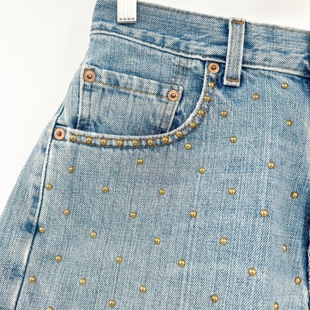 Levis 569 Womens Y2K Loose Straight Studded Raw Hem Cut Off Denim Shorts Size 29 - Image 2