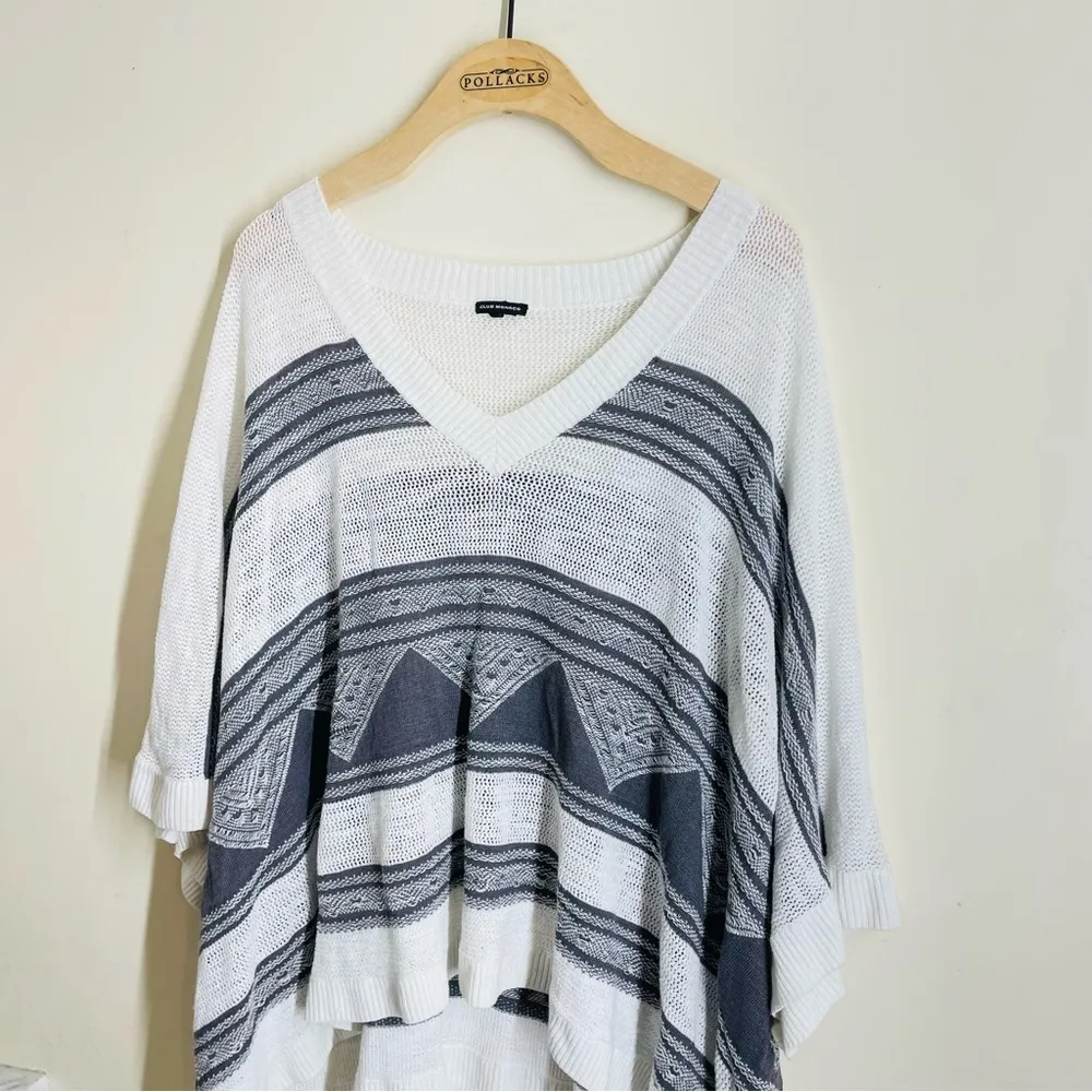 Club Monaco Linen Blend Relaxed Knit Poncho Sweater Ivory Grey size M/L - Image 8
