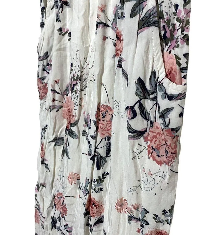 Charlotte Russe Maxi Dress Roses Floral Lined Rayon V Neck White Pink Small S - Image 6