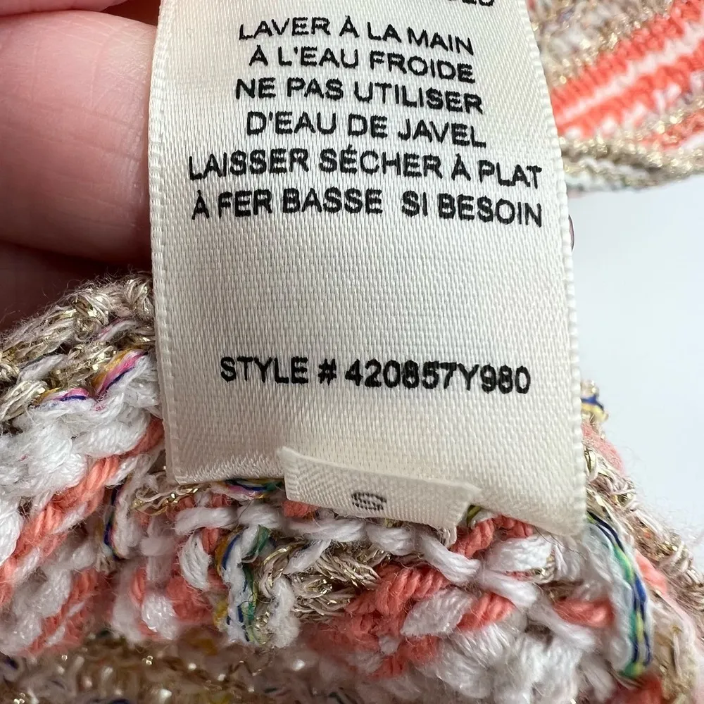 REBECCA TAYLOR Women multi-color gold shimmer stripe short sleeve knit top small - Image 6