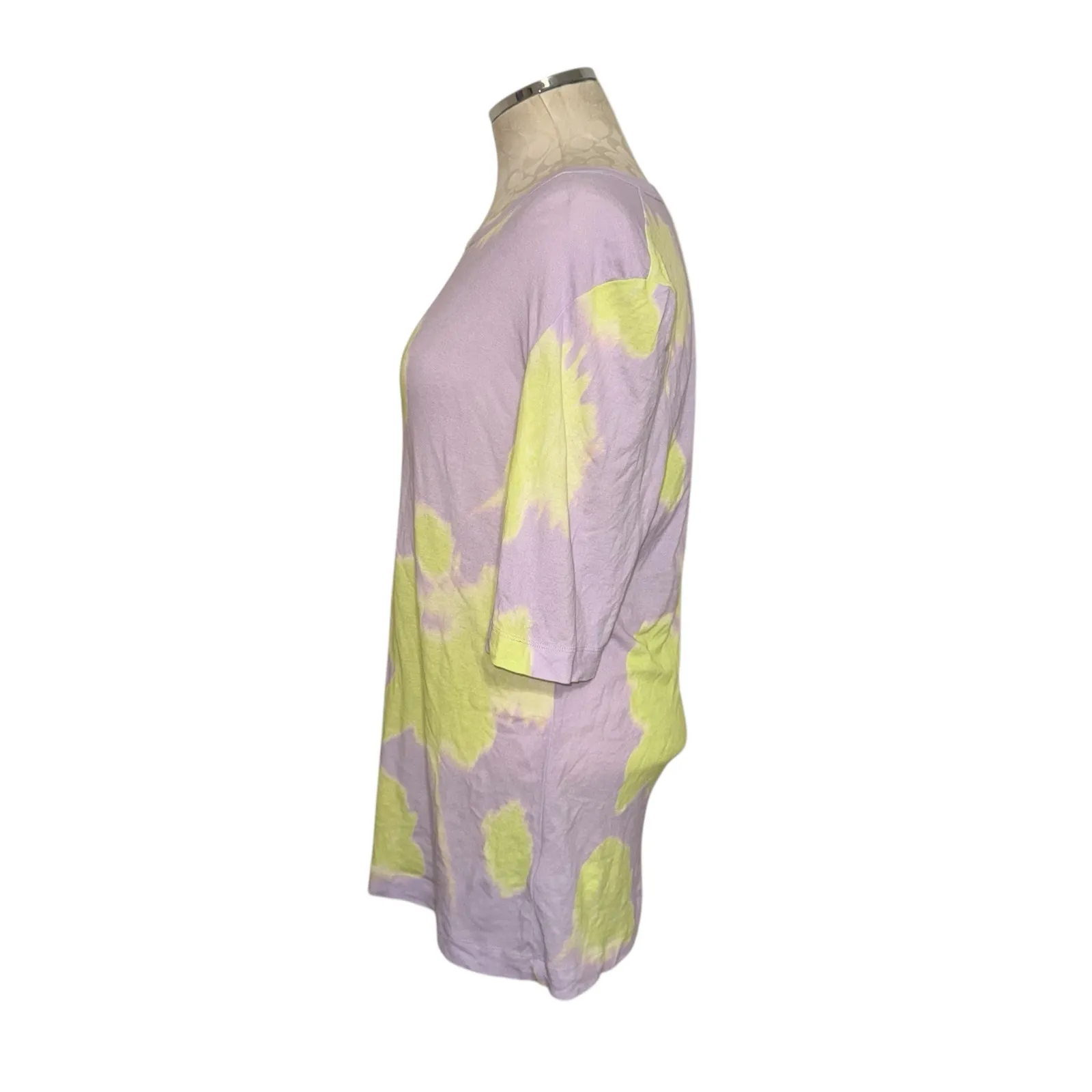 Cos Women's Printed Slim Fit Shirt Purple Yellow Tie Dye Cotton 3/4 Sleeve Large - Image 2