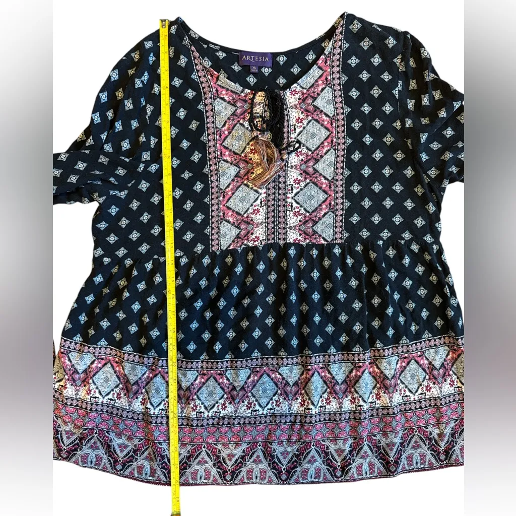 Artesia Boho‎ Long Sleeve Floral Empire Waist Top Black Pink Size XL - Image 8