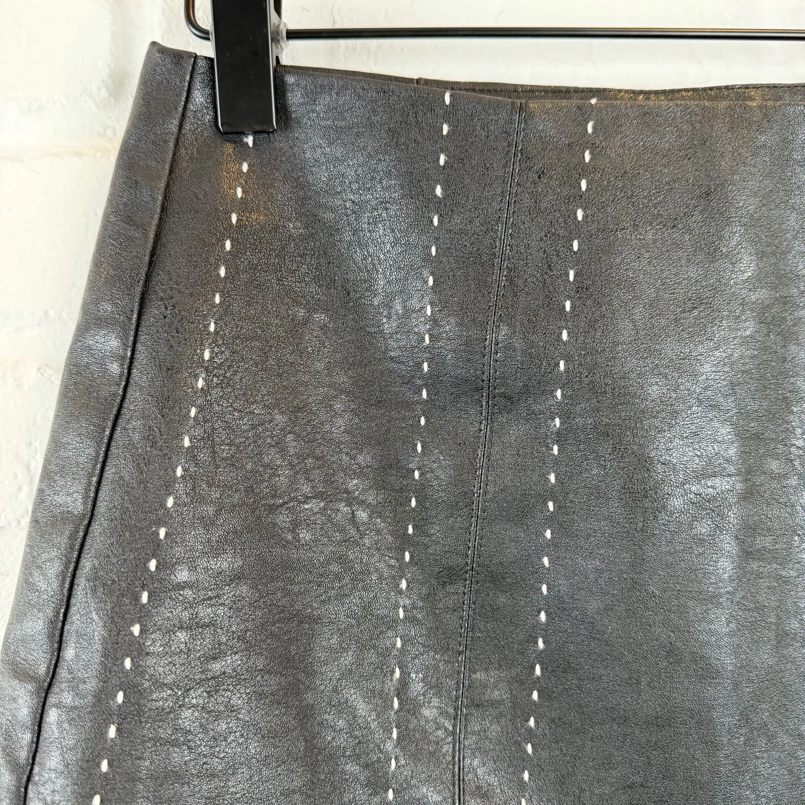 Altar'd State Black Faux Leather Skirt Contrast Stitching Front Slit Size Small - Image 4