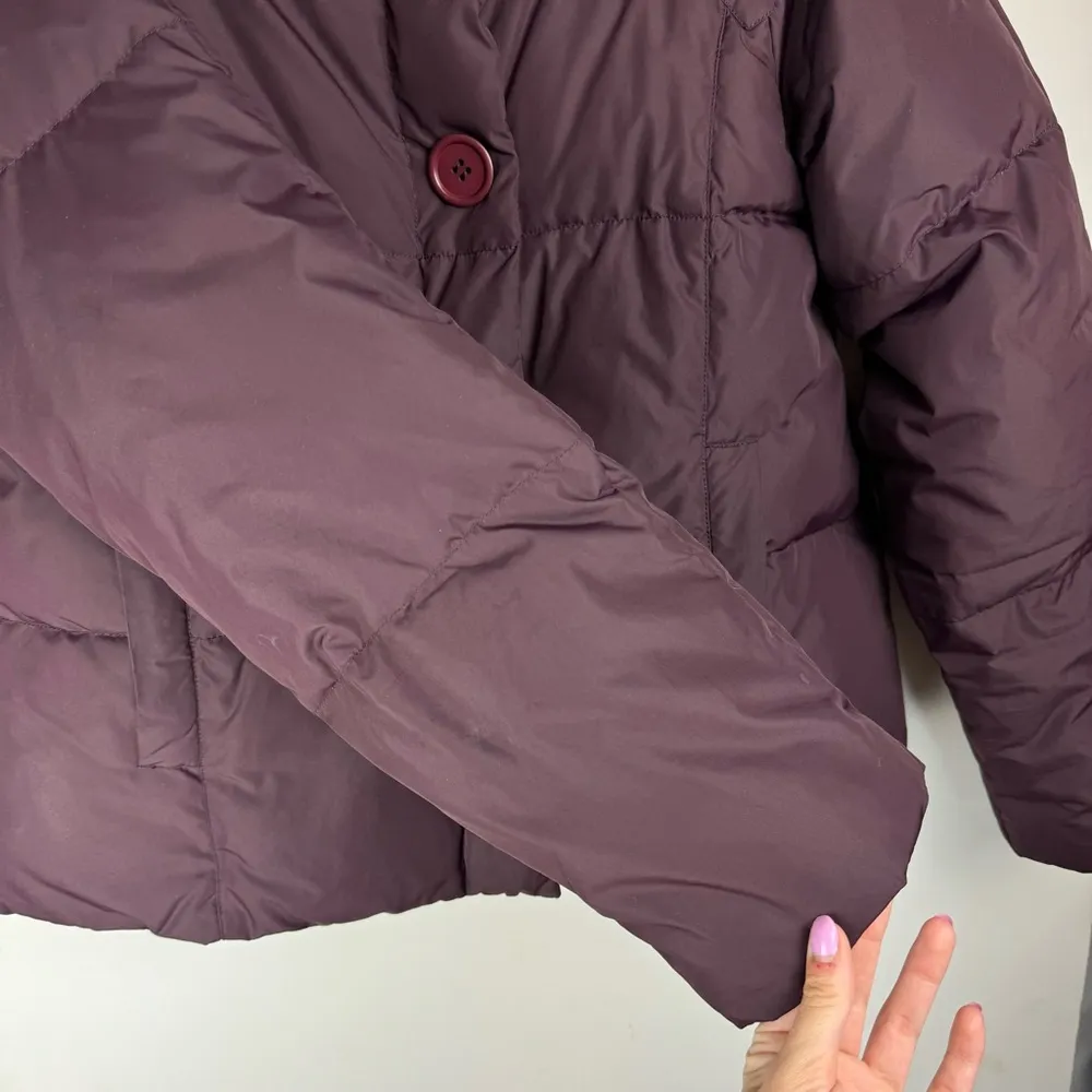 Garnet Hill Down Puffer Jacket Coat Sz 12 Plum Purple High Neck Button - Image 9