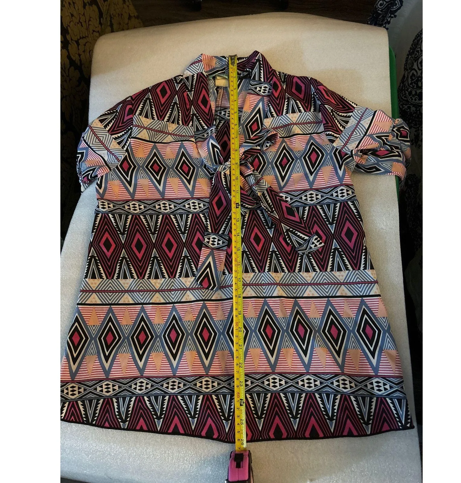 Karlie Geometric Secretary Bow Tie Blouse S Corporate Siren Dopamine Prints Twee - Image 9