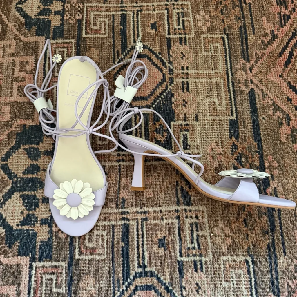 For Love & Lemons x Dolce Vita Daizy Lilac Purple Floral Wrap Heels 9.5 - Image 4