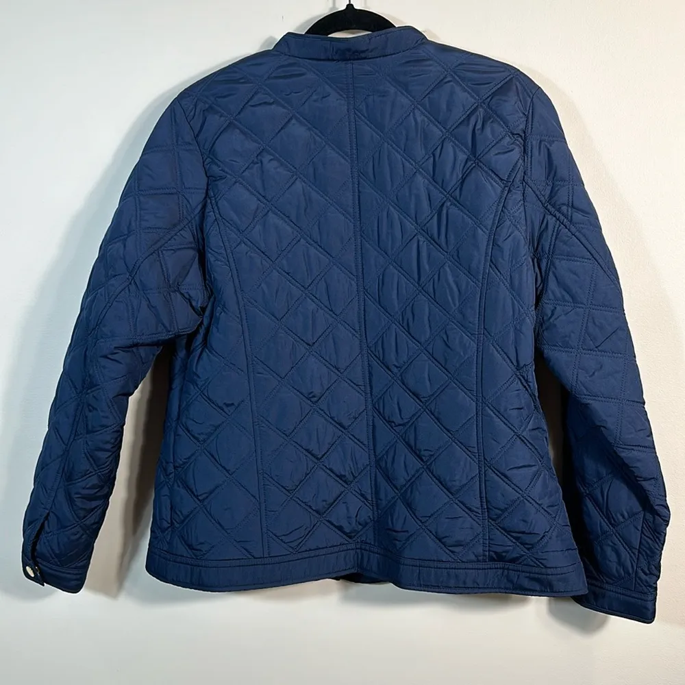 Charter Club Blue Quilted Lightweight Jacket Coat Zip Front Gold Women Large - Image 2