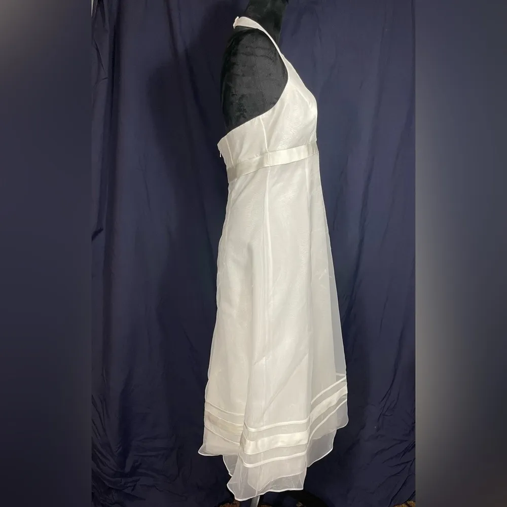 Davids Bridal Wedding Dress Tea Length Organza White Beach V Neck Halter Sz 10 - Image 3