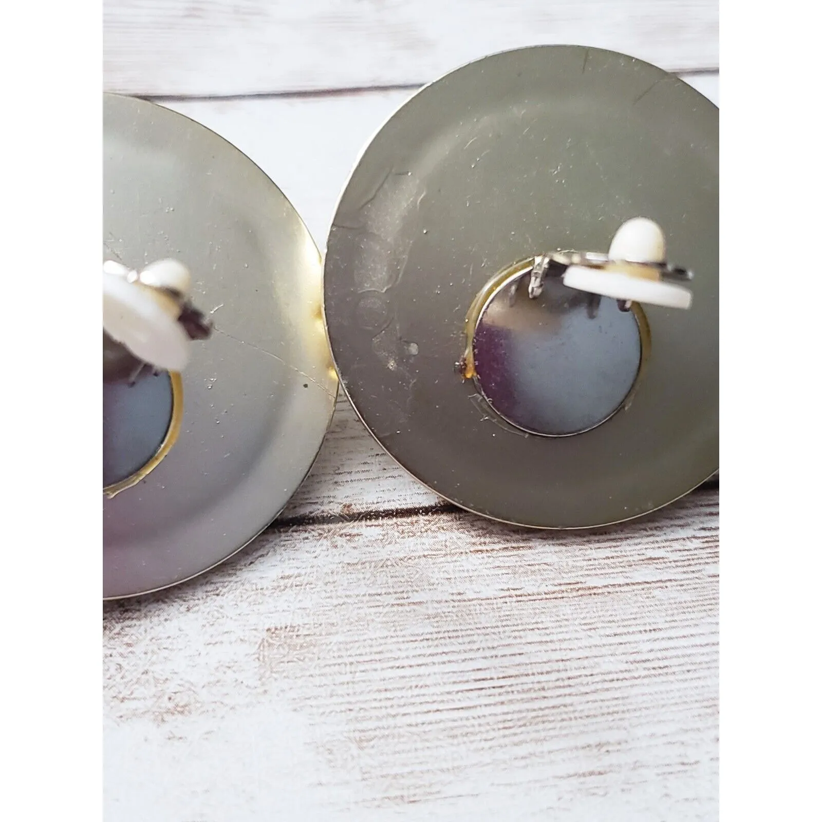 Vintage Clip On Earrings 3D Purple & Gold Tone 1.75" Large Statement Earrings - Image 5